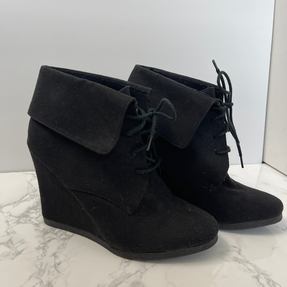 Black Suede Wedge Booties - Size 9